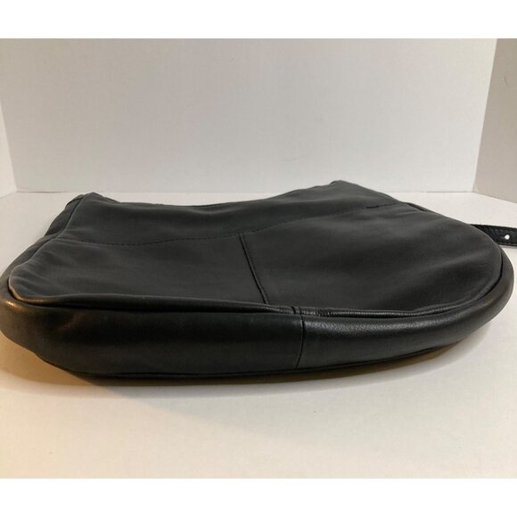 Womens Margot Leather Adjustable Crossbody Shoulder Hobo Bag Black 12 x 12 x 2" - Picture 5 of 11